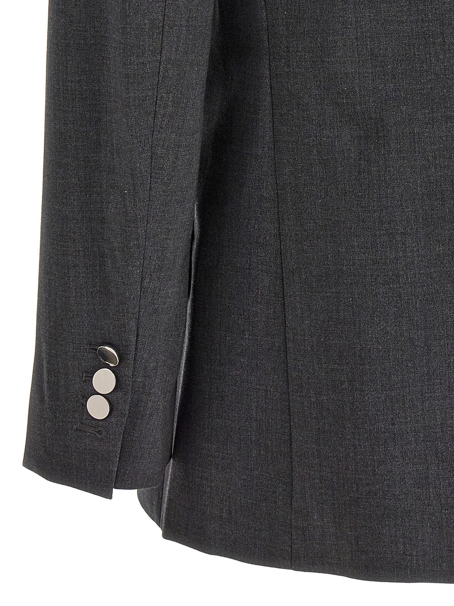 Theory Boxy Wool Blazer For Women Double Breasted Gray Elastane Comfort Tailored Office Wear