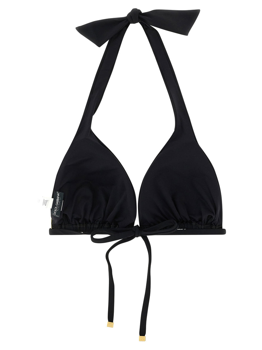 Dolce And Gabbana Luxurious Bikini Top With Removable Padding, Adjustable Tie Straps DG Logo For Women