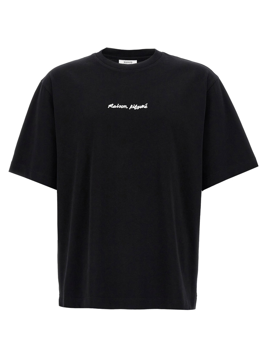 Maison Kitsuné Logo Embroidered T Shirt For Men 100 Percent Cotton Everyday Topwear Minimalist Style