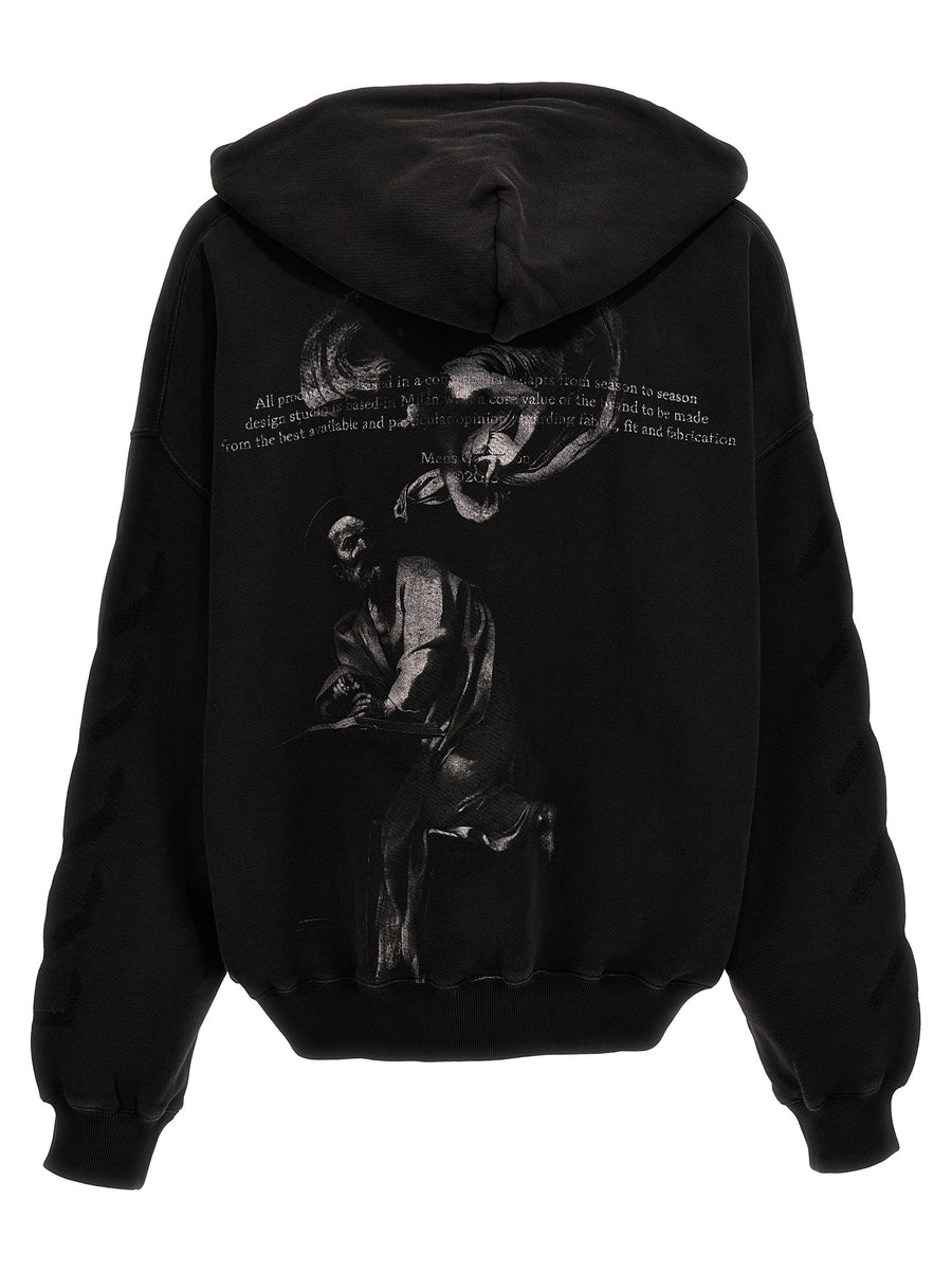 Off White Matthew Hoodie For Men With Faded Cotton Finish And Bold Contrast Print