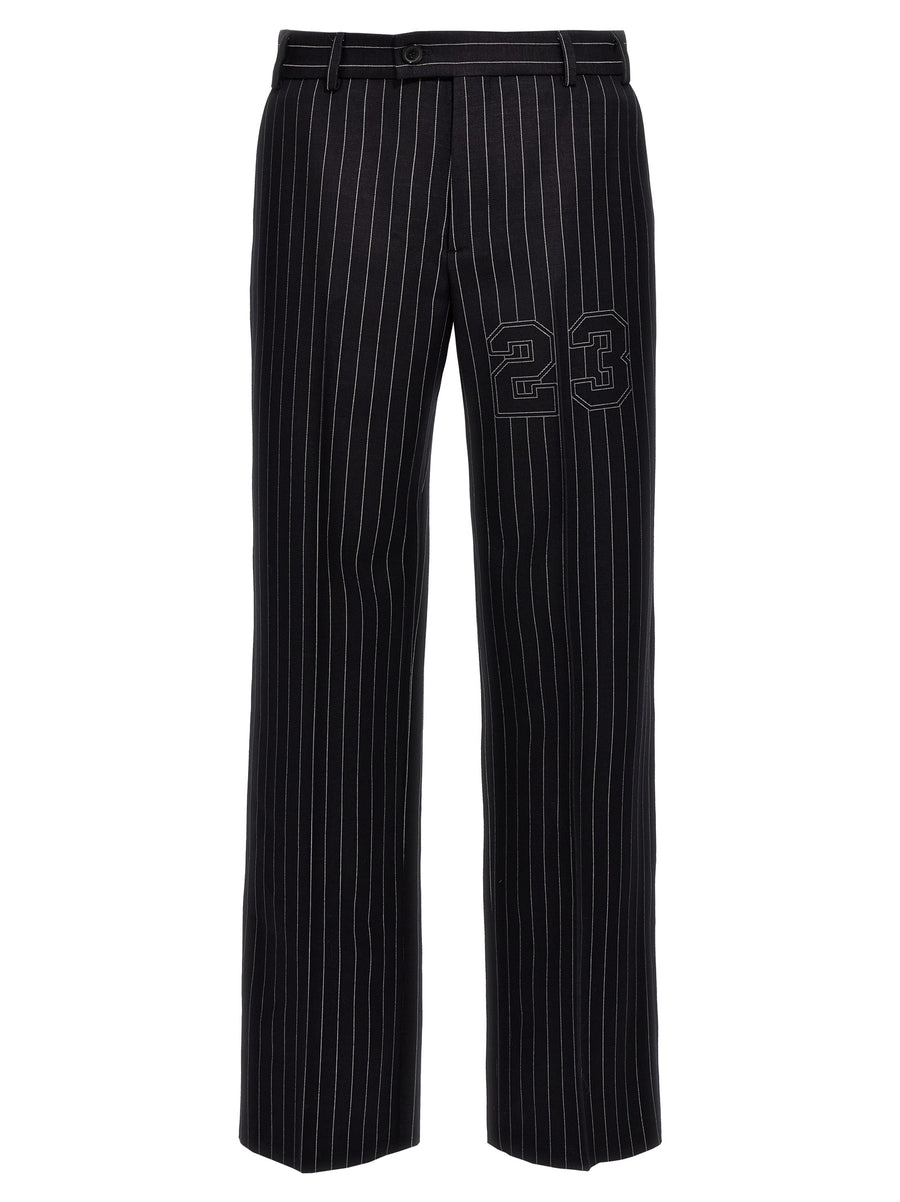 Off White Pinstripe Trousers Blue Wool Blend Straight Leg For Women Premium Office Wear