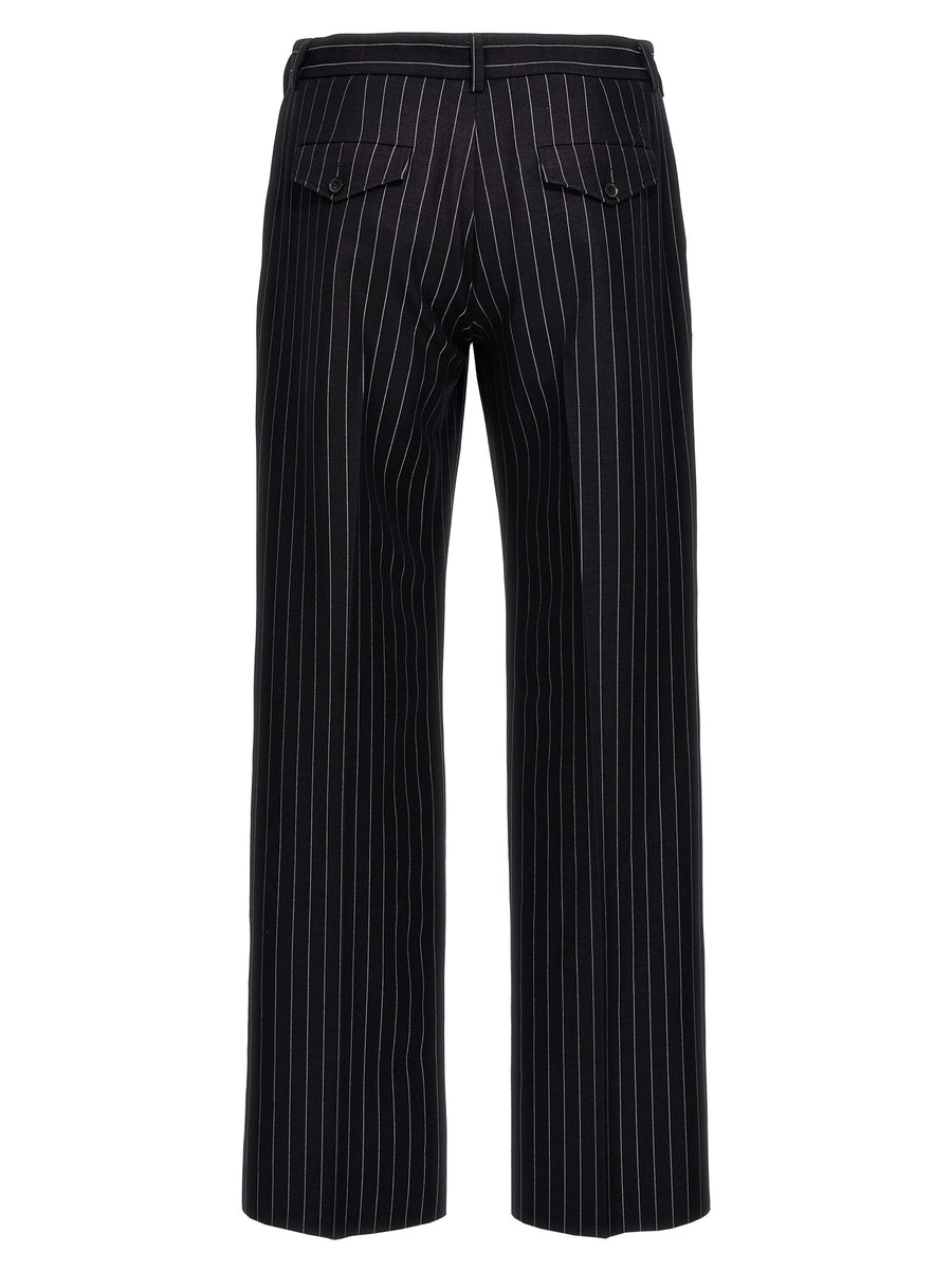 Off White Pinstripe Trousers Blue Wool Blend Straight Leg For Women Premium Office Wear