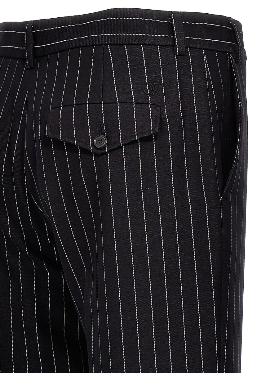 Off White Pinstripe Trousers Blue Wool Blend Straight Leg For Women Premium Office Wear