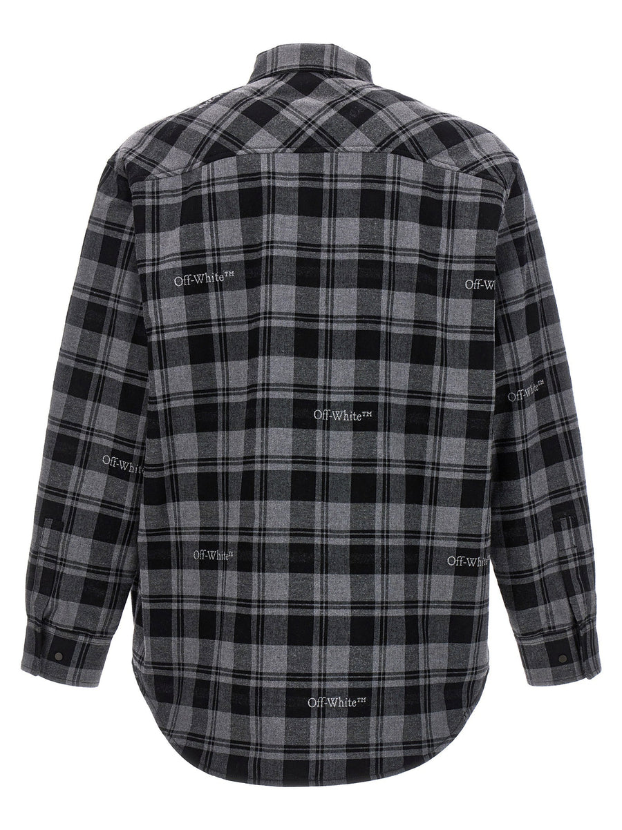 Off White Check Flannel Padded Jacket For Men, Warm Lined Plaid Layering Essential