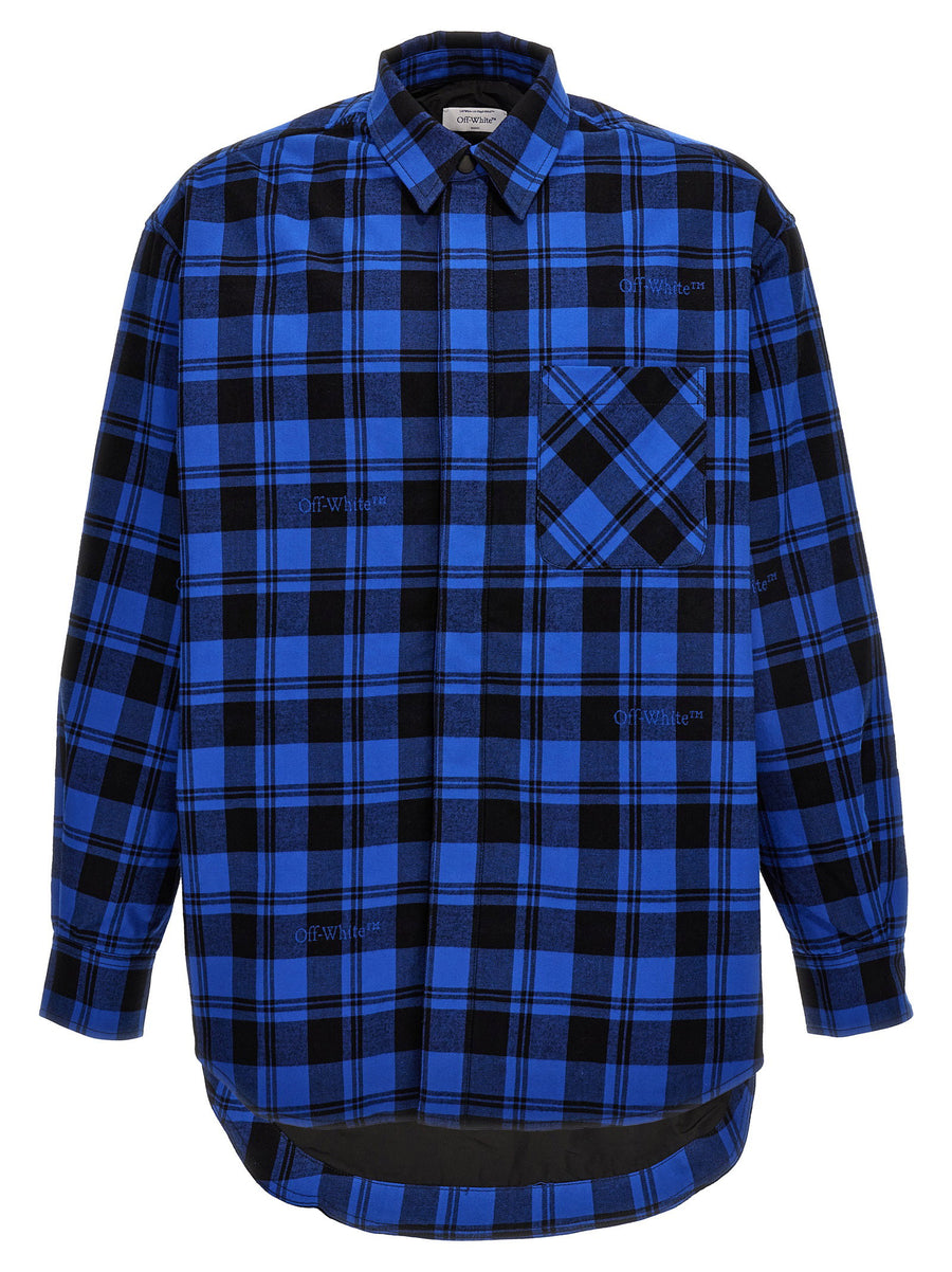Off White Blue Check Flannel Overshirt For Men With Light Padding 100% Cotton Layering Essential
