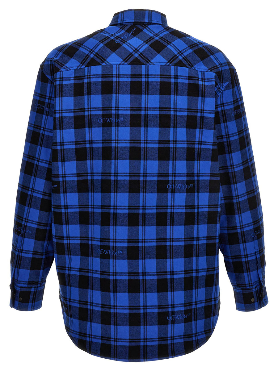 Off White Blue Check Flannel Overshirt For Men With Light Padding 100% Cotton Layering Essential