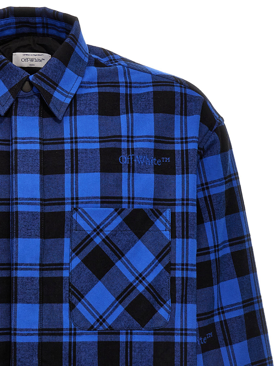 Off White Blue Check Flannel Overshirt For Men With Light Padding 100% Cotton Layering Essential