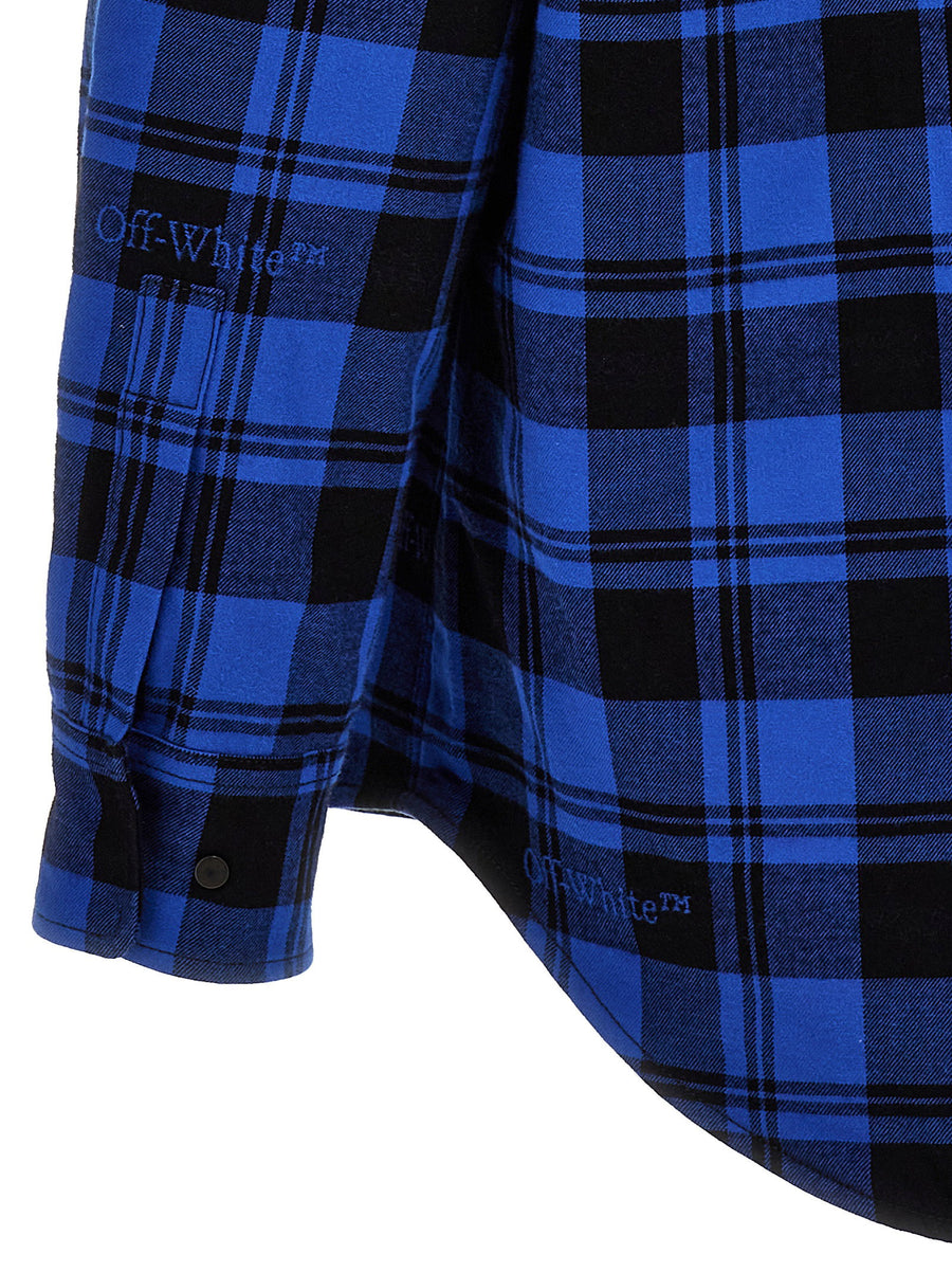 Off White Blue Check Flannel Overshirt For Men With Light Padding 100% Cotton Layering Essential