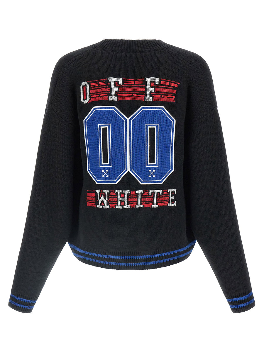 Off White Glide Cardigan For Men Heavy Cotton Knit Black With Inlays Embroidery V Neck Button Closure