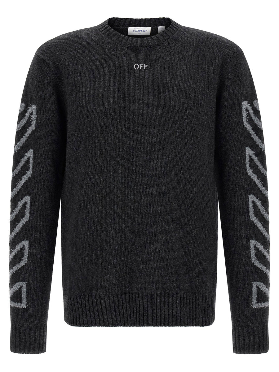 Off White Diag Arrow Fuzzy Sweater With Intarsia