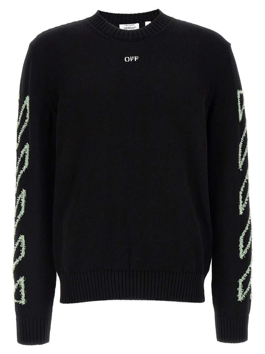 Off White Diag Outline Sweater For Men 100 Percent Cotton Knit Top With 3D Inlays And Front Logo Embroidery