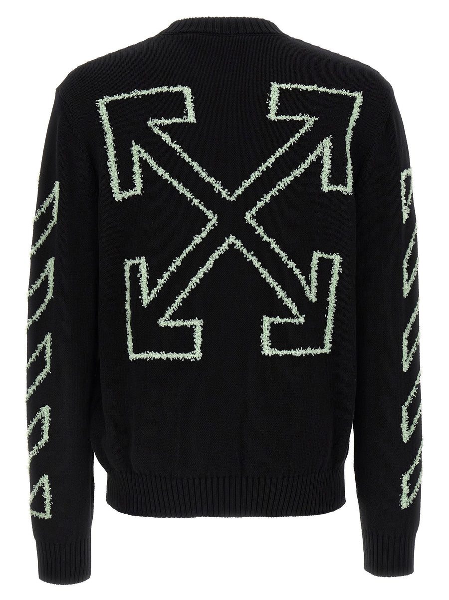 Off White Diag Outline Sweater For Men 100 Percent Cotton Knit Top With 3D Inlays And Front Logo Embroidery