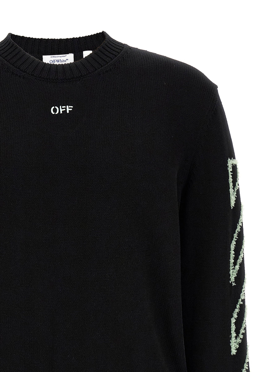 Off White Diag Outline Sweater For Men 100 Percent Cotton Knit Top With 3D Inlays And Front Logo Embroidery