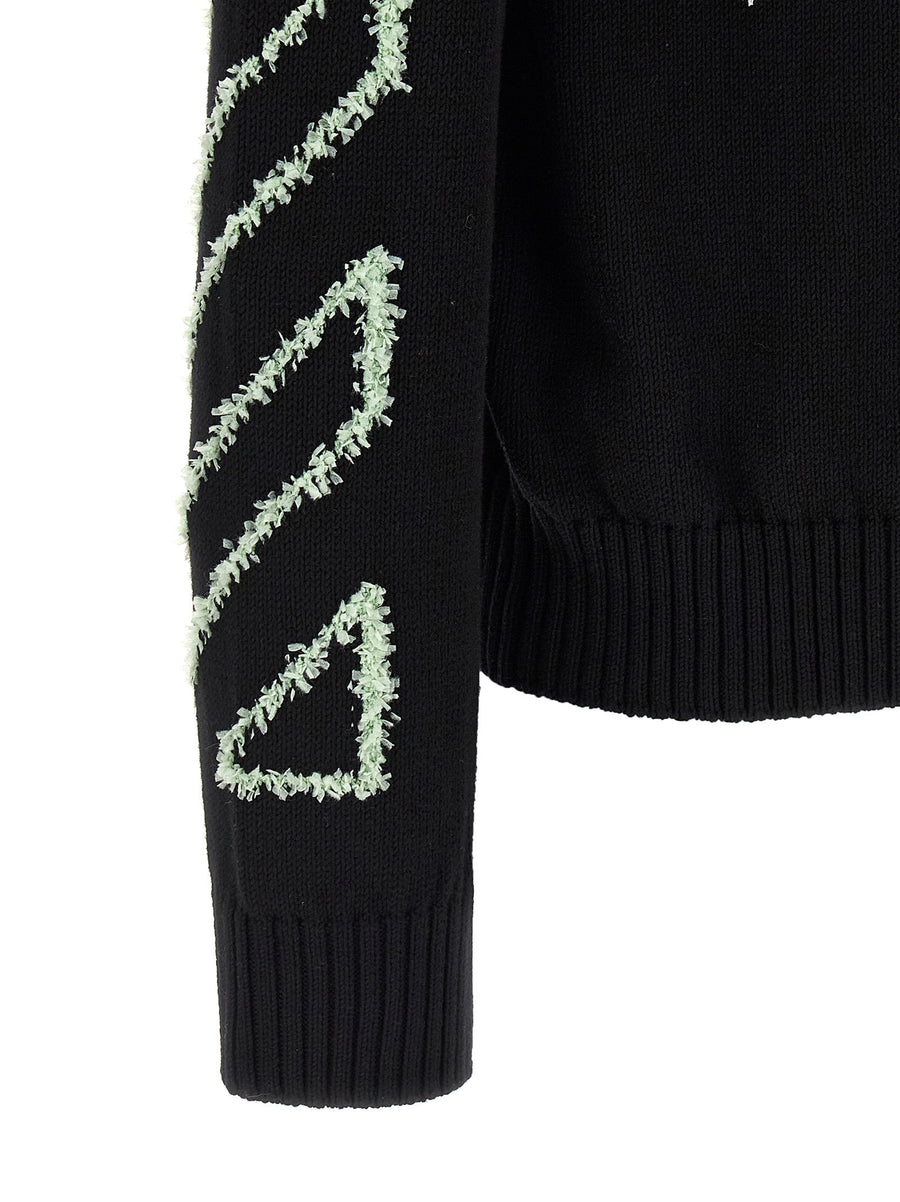 Off White Diag Outline Sweater For Men 100 Percent Cotton Knit Top With 3D Inlays And Front Logo Embroidery