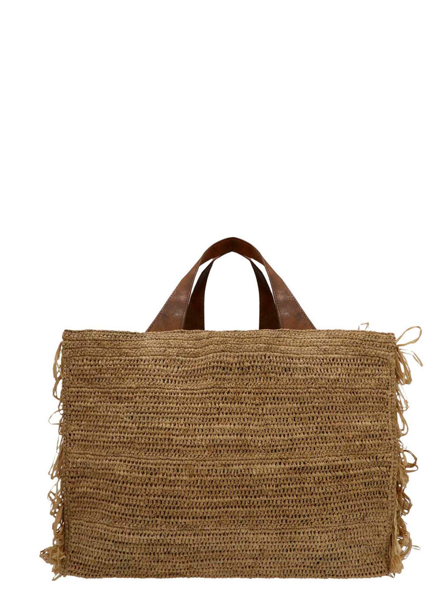 Ibeliv Onja Handbag Rectangular Raffia Bag For Women With Magnetic Closure Fringed Sides