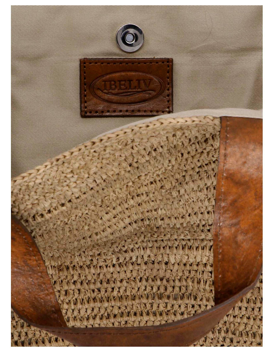 Ibeliv Onja Handbag Rectangular Raffia Bag For Women With Magnetic Closure Fringed Sides