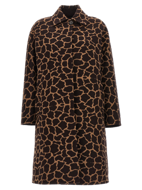 Max Mara Ortica Coat For Women Luxurious Double Wool With Giraffe Jacquard Pattern