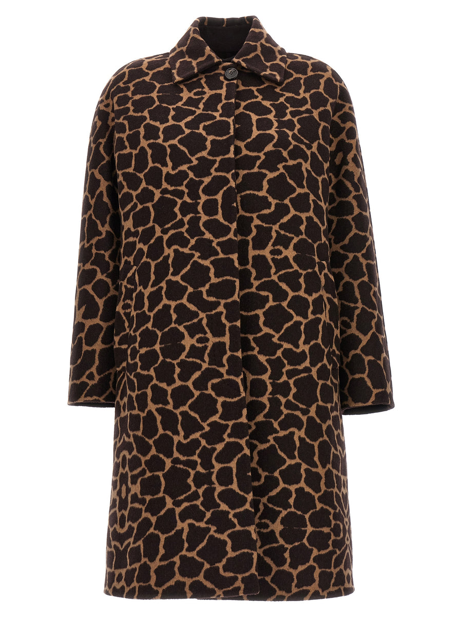 Max Mara Ortica Coat For Women Luxurious Double Wool With Giraffe Jacquard Pattern