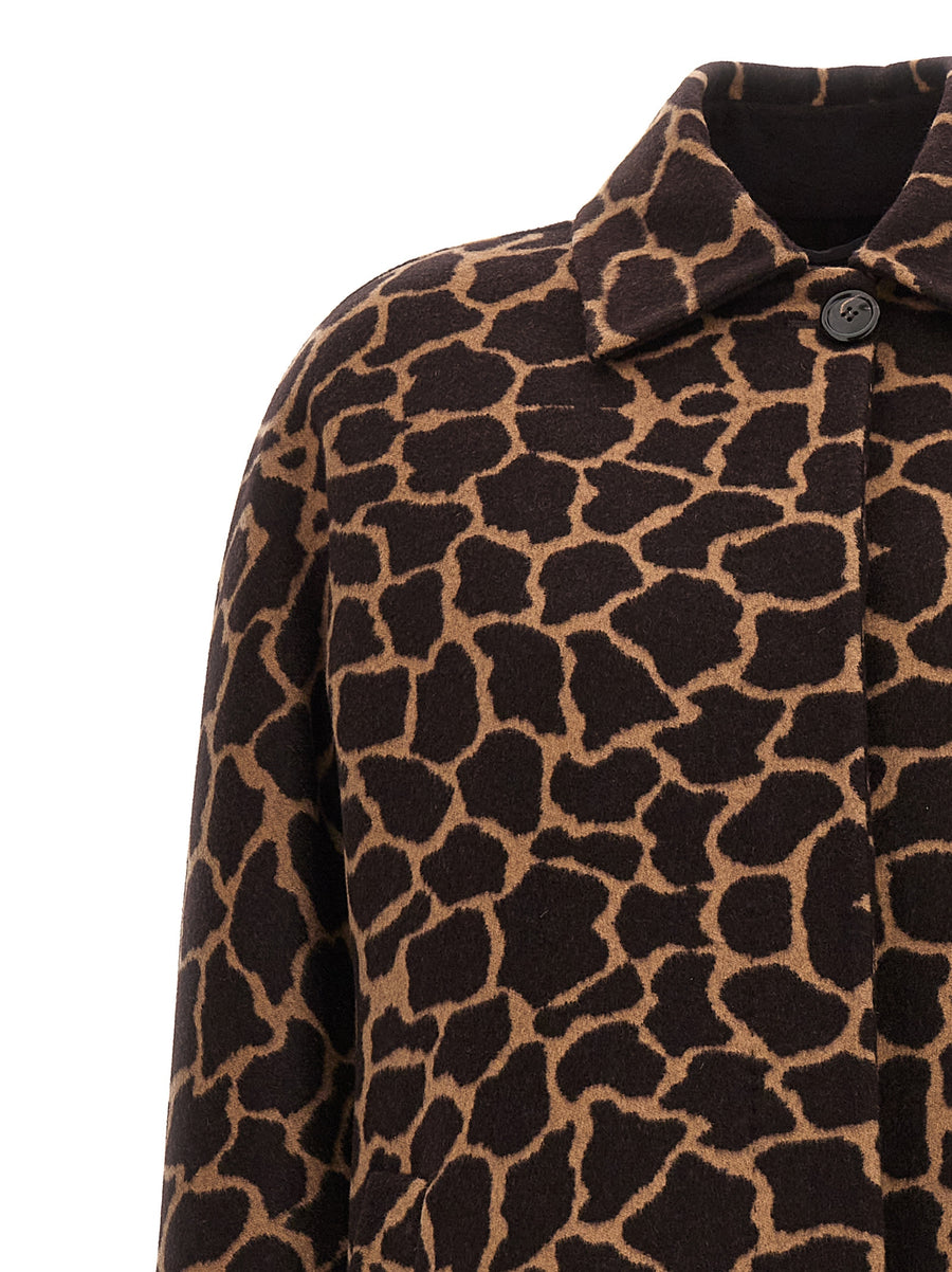 Max Mara Ortica Coat For Women Luxurious Double Wool With Giraffe Jacquard Pattern