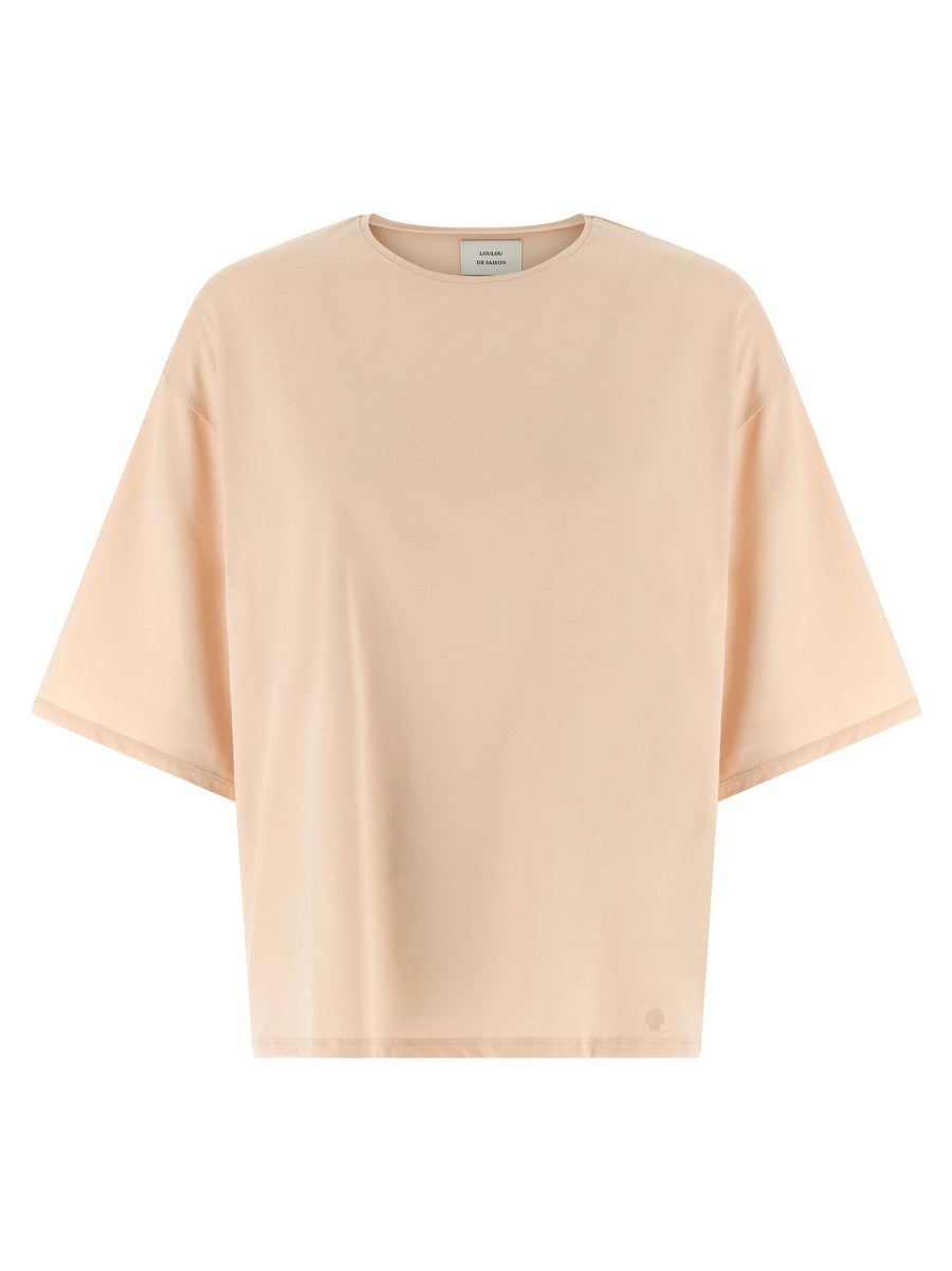 Loulou De Saison Osis Supima Cotton T Shirt Pink Embroidered Logo Crew Neck