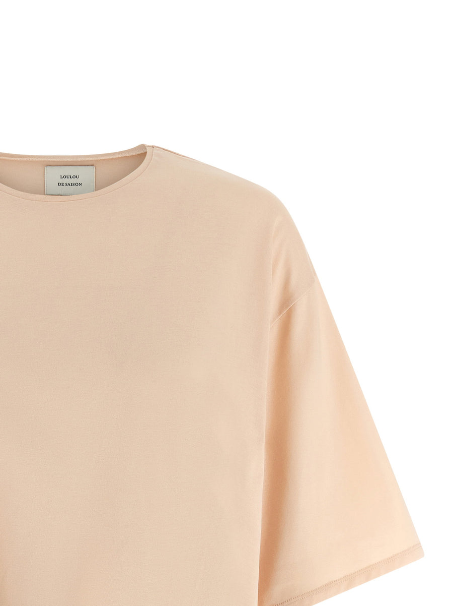 Loulou De Saison Osis Supima Cotton T Shirt Pink Embroidered Logo Crew Neck