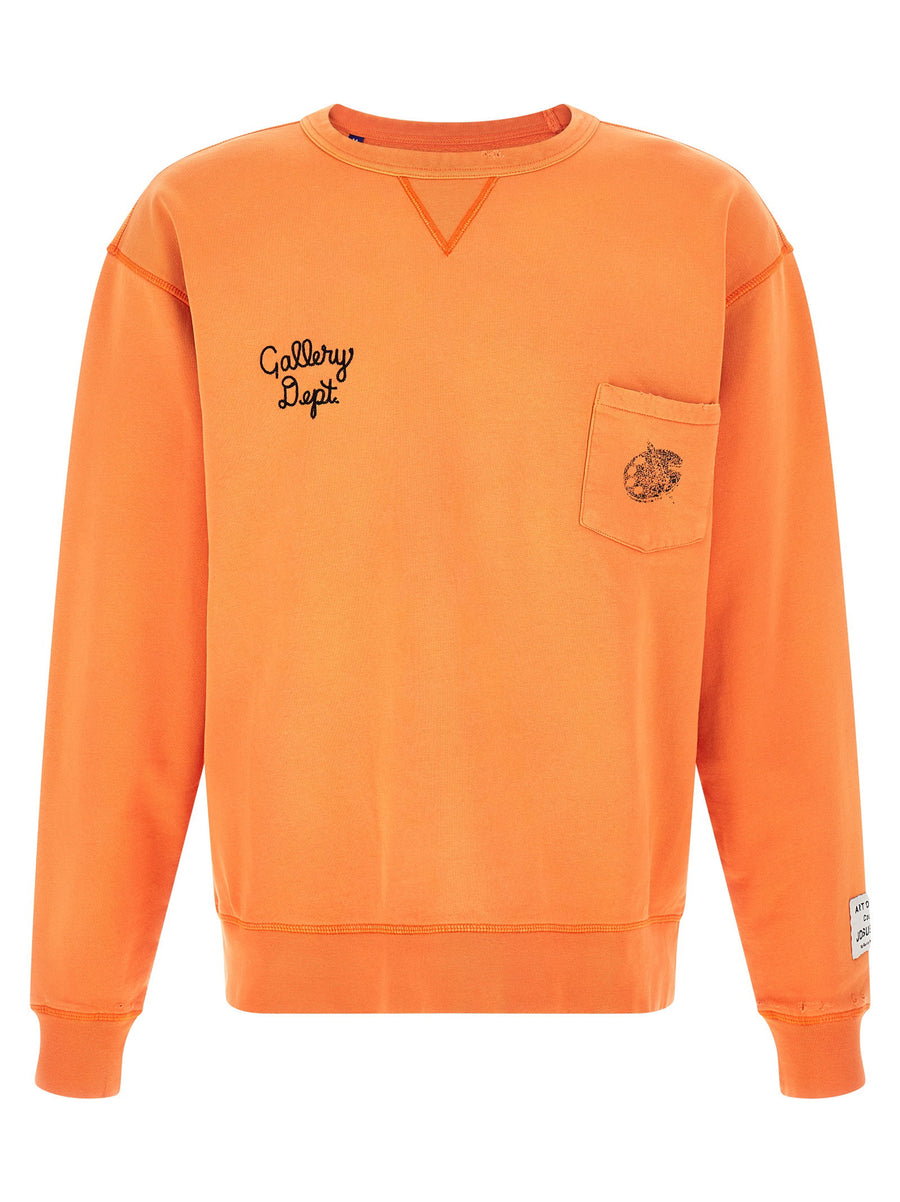 Gallery Dept Art Expert Sweatshirt Orange Oversized Hundred Percent Cotton For Men Patch Pocket Embroidery Back Print