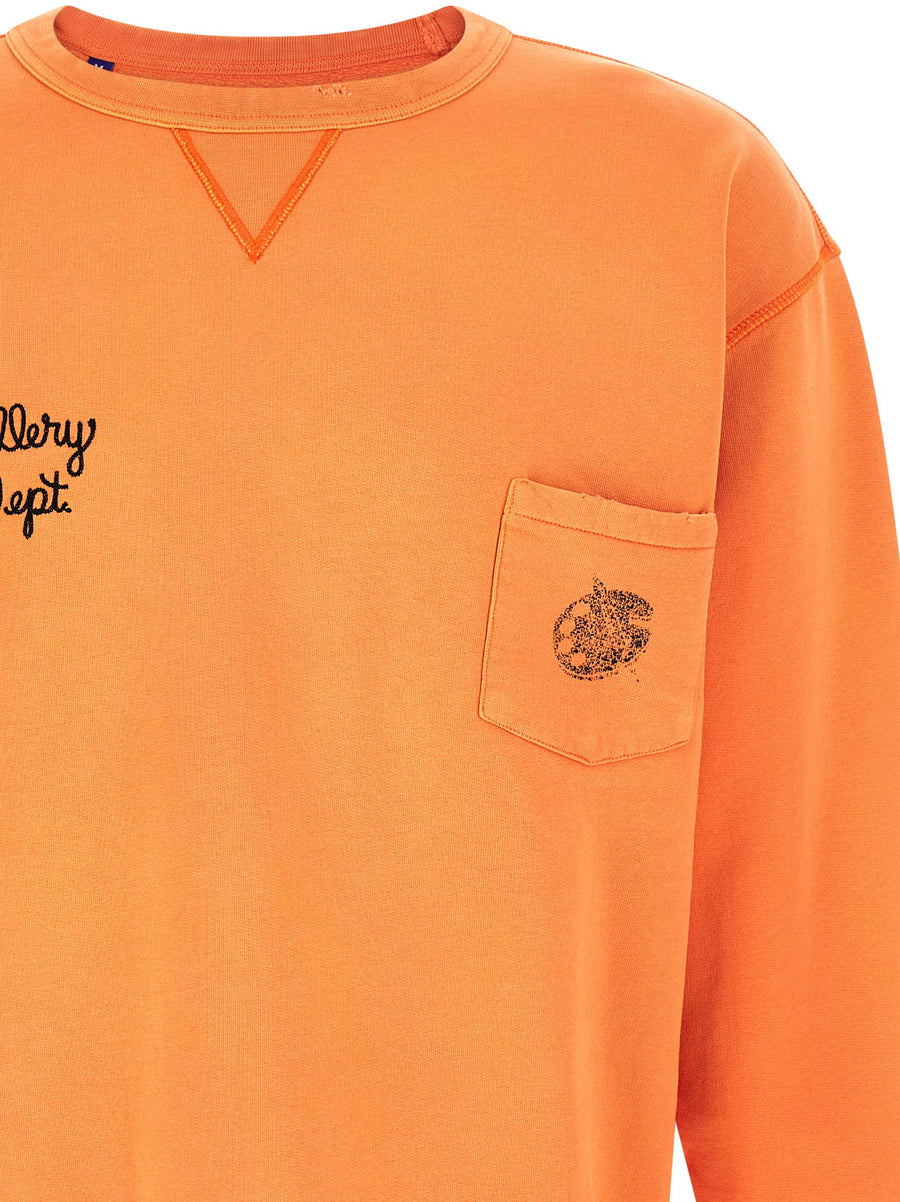 Gallery Dept Art Expert Sweatshirt Orange Oversized Hundred Percent Cotton For Men Patch Pocket Embroidery Back Print