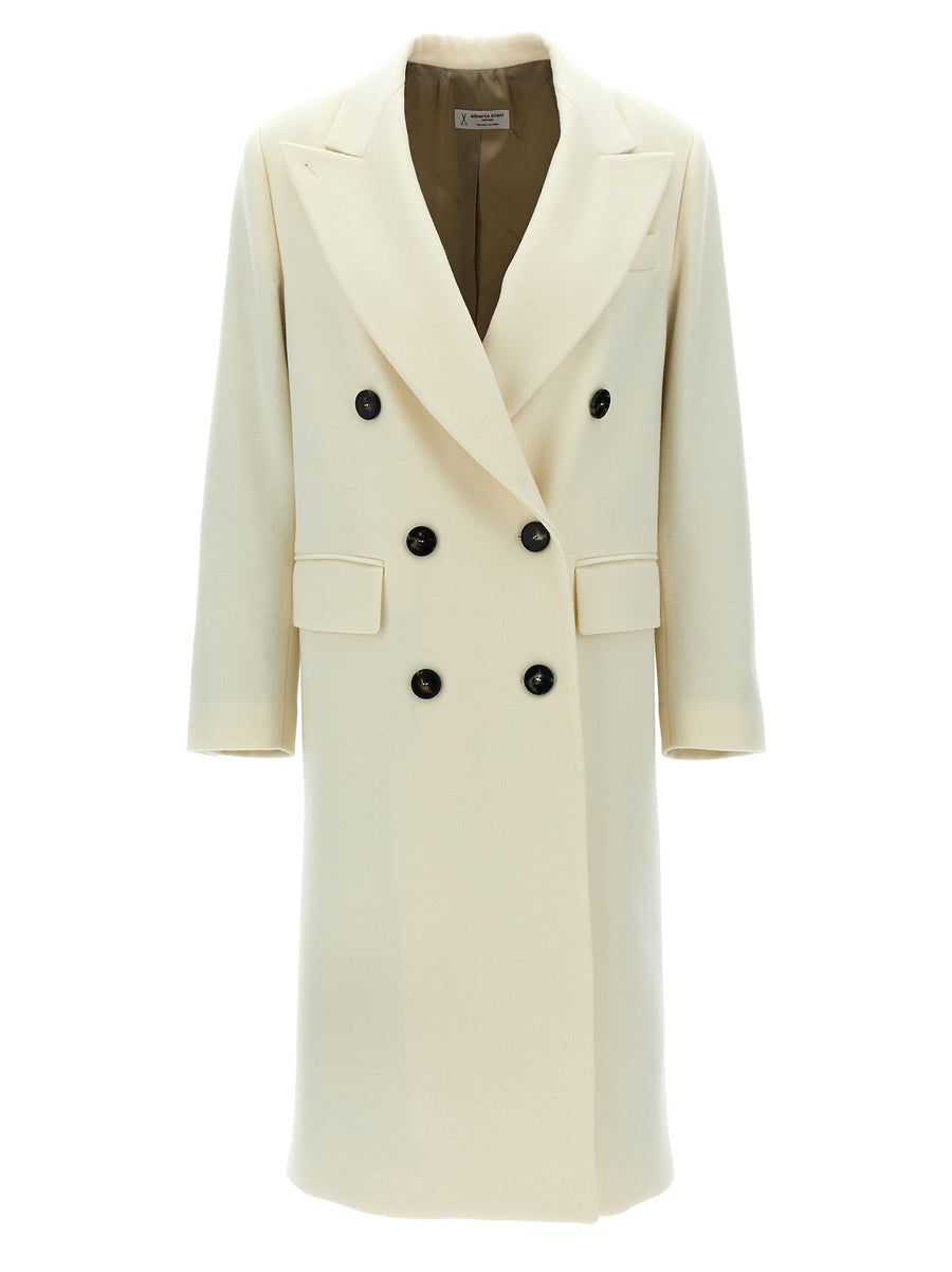 Alberto Biani Double Breasted Wool Coat White For Women Tailored Fit Timeless Workwear