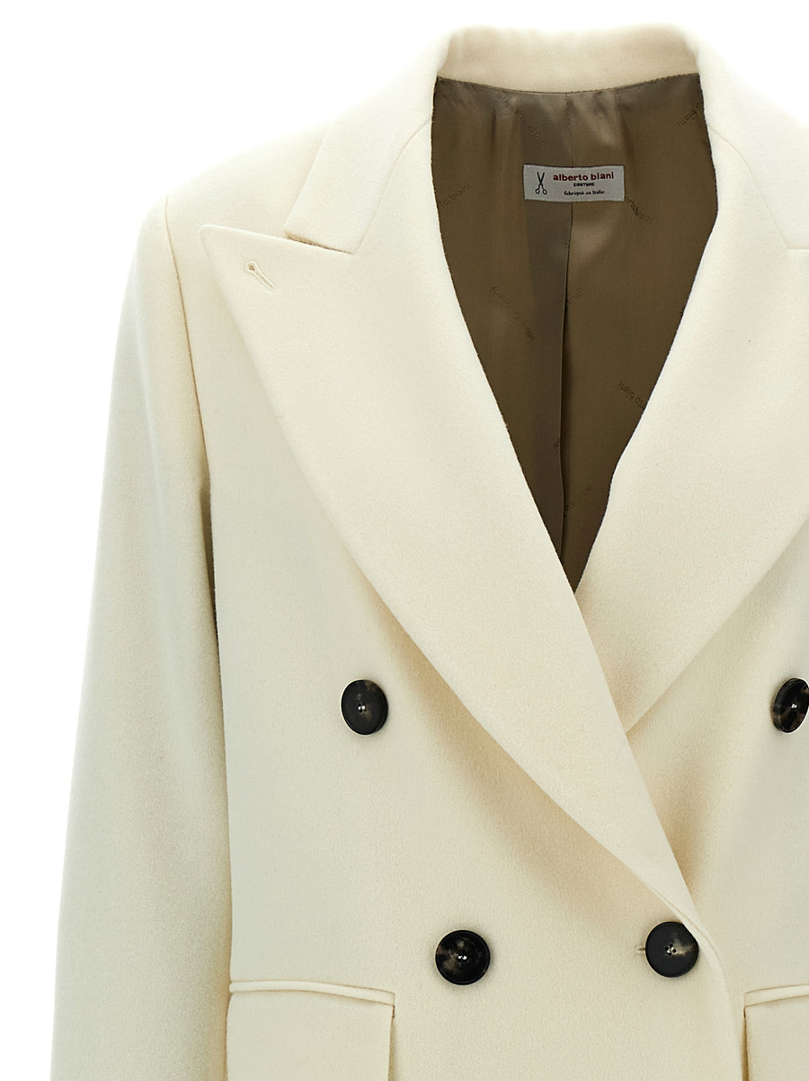 Alberto Biani Double Breasted Wool Coat White For Women Tailored Fit Timeless Workwear