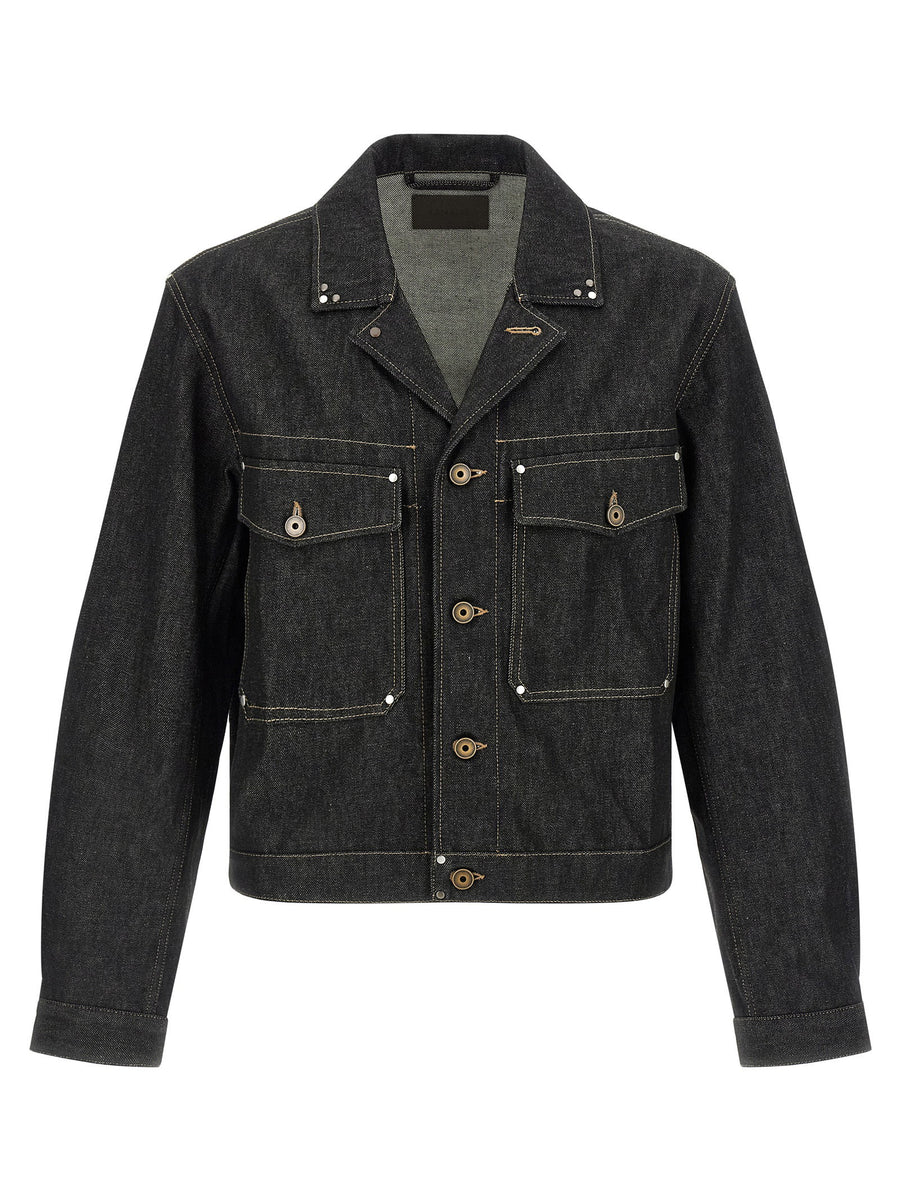 Lemaire Heavy Denim Trucker Jacket for Men 100 Percent Cotton Riveted with Contrast Stitching