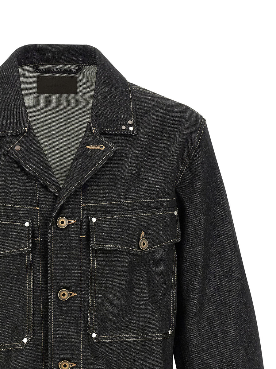 Lemaire Heavy Denim Trucker Jacket for Men 100 Percent Cotton Riveted with Contrast Stitching