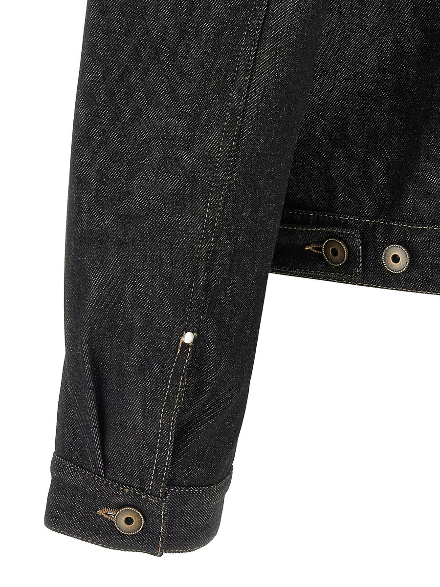 Lemaire Heavy Denim Trucker Jacket for Men 100 Percent Cotton Riveted with Contrast Stitching