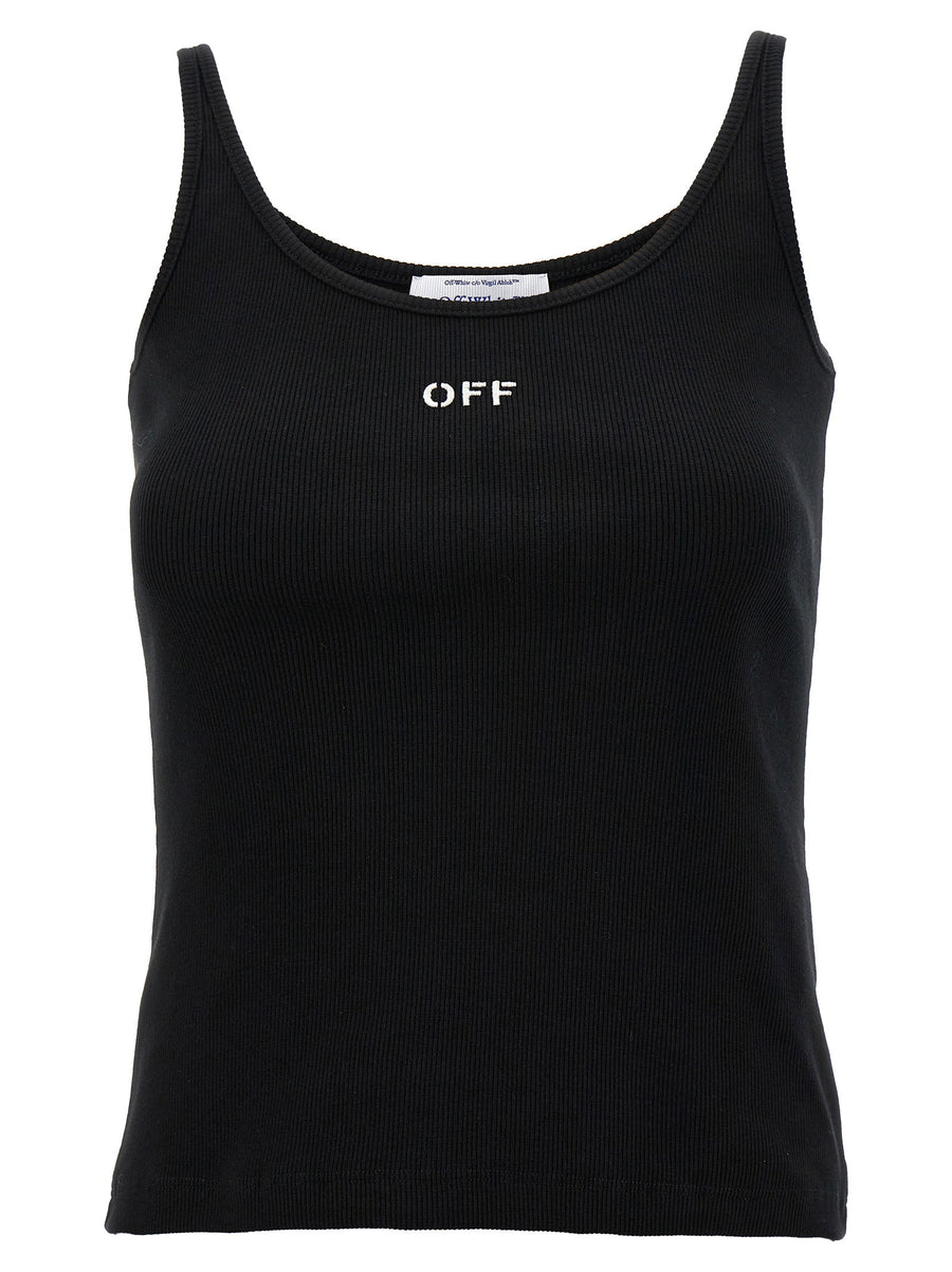 Off-White Off Stamp Ribbed Cotton Top Black for Women
