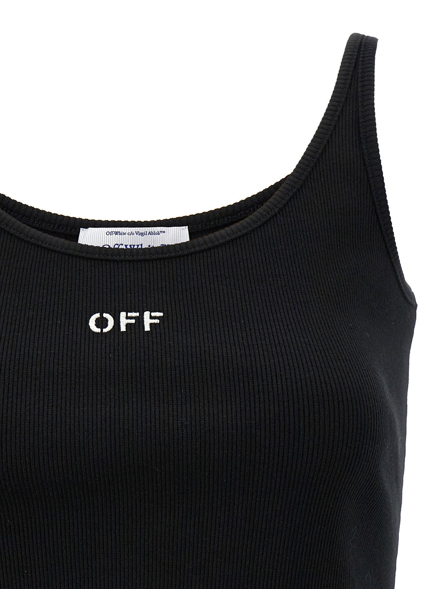 Off-White Off Stamp Ribbed Cotton Top Black for Women