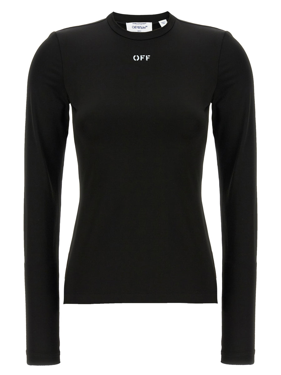 Off White Second Skin Sweater For Women Black Stretch Tech Fabric Crew Neck Long Sleeve
