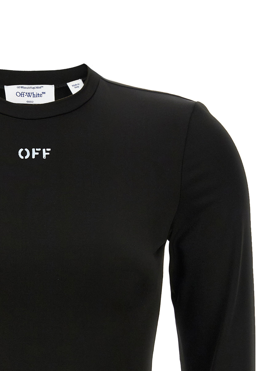 Off White Second Skin Sweater For Women Black Stretch Tech Fabric Crew Neck Long Sleeve