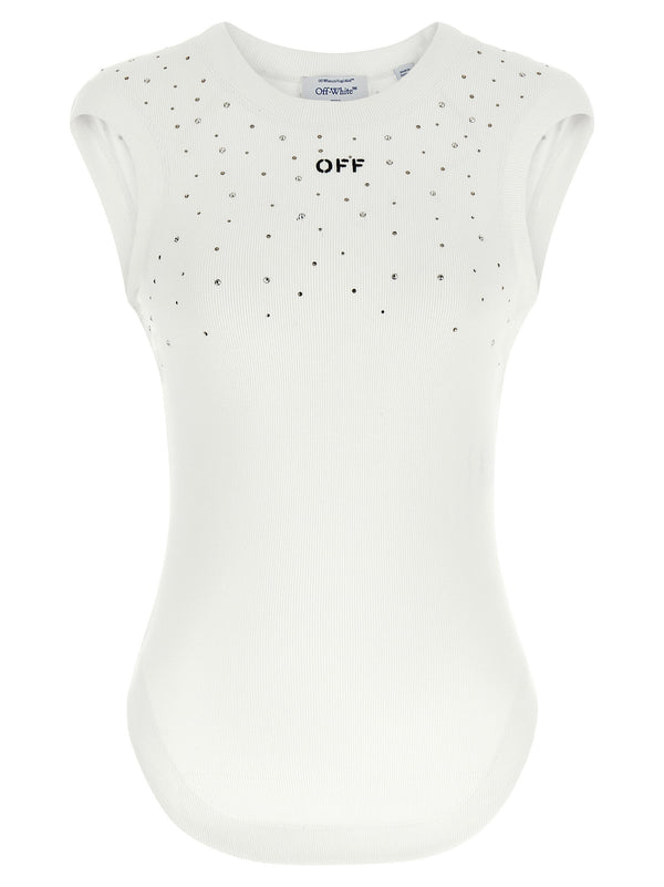 Off White Swarovski Top For Women With Sparkling Front And Back Crystal Detail Premium All Season Wear