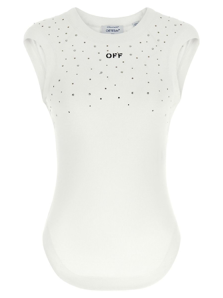 Off White Swarovski Top For Women With Sparkling Front And Back Crystal Detail Premium All Season Wear