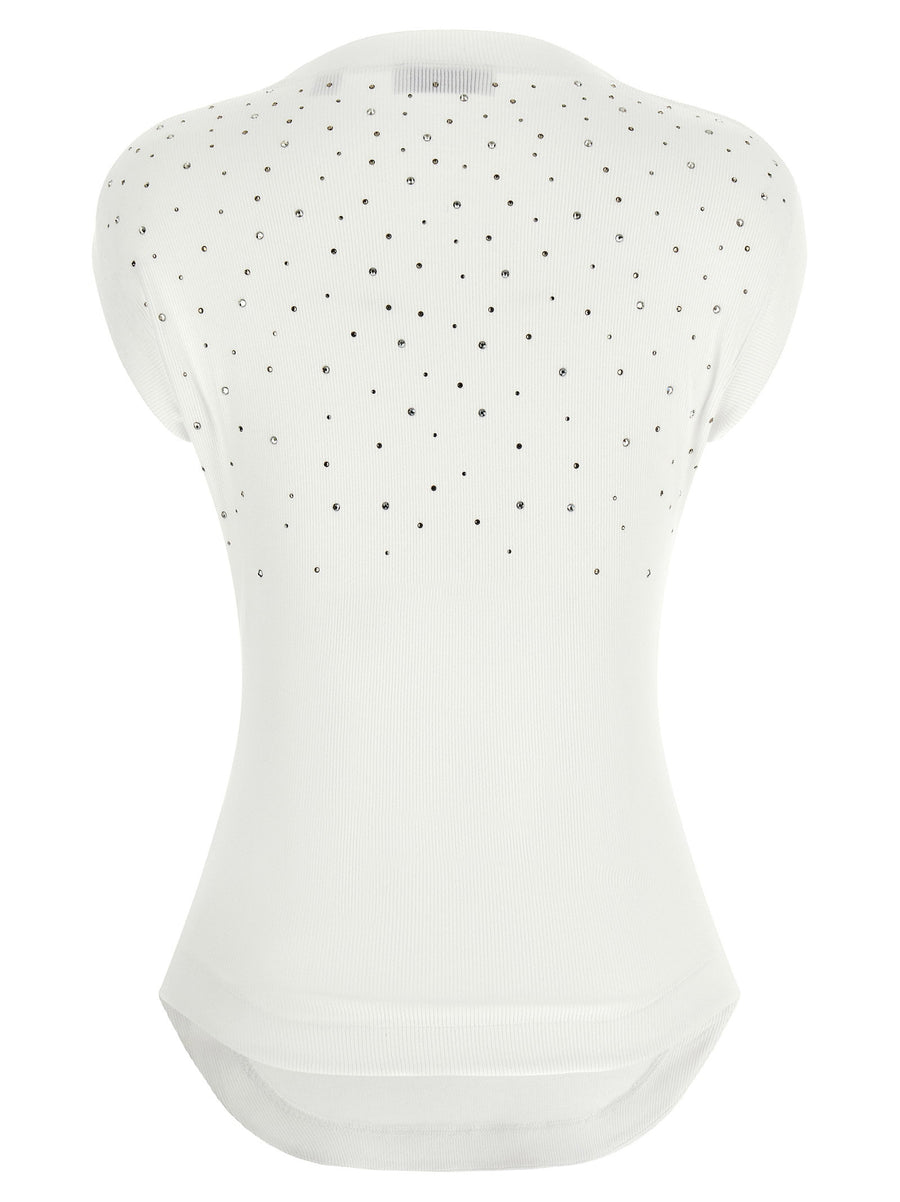 Off White Swarovski Top For Women With Sparkling Front And Back Crystal Detail Premium All Season Wear
