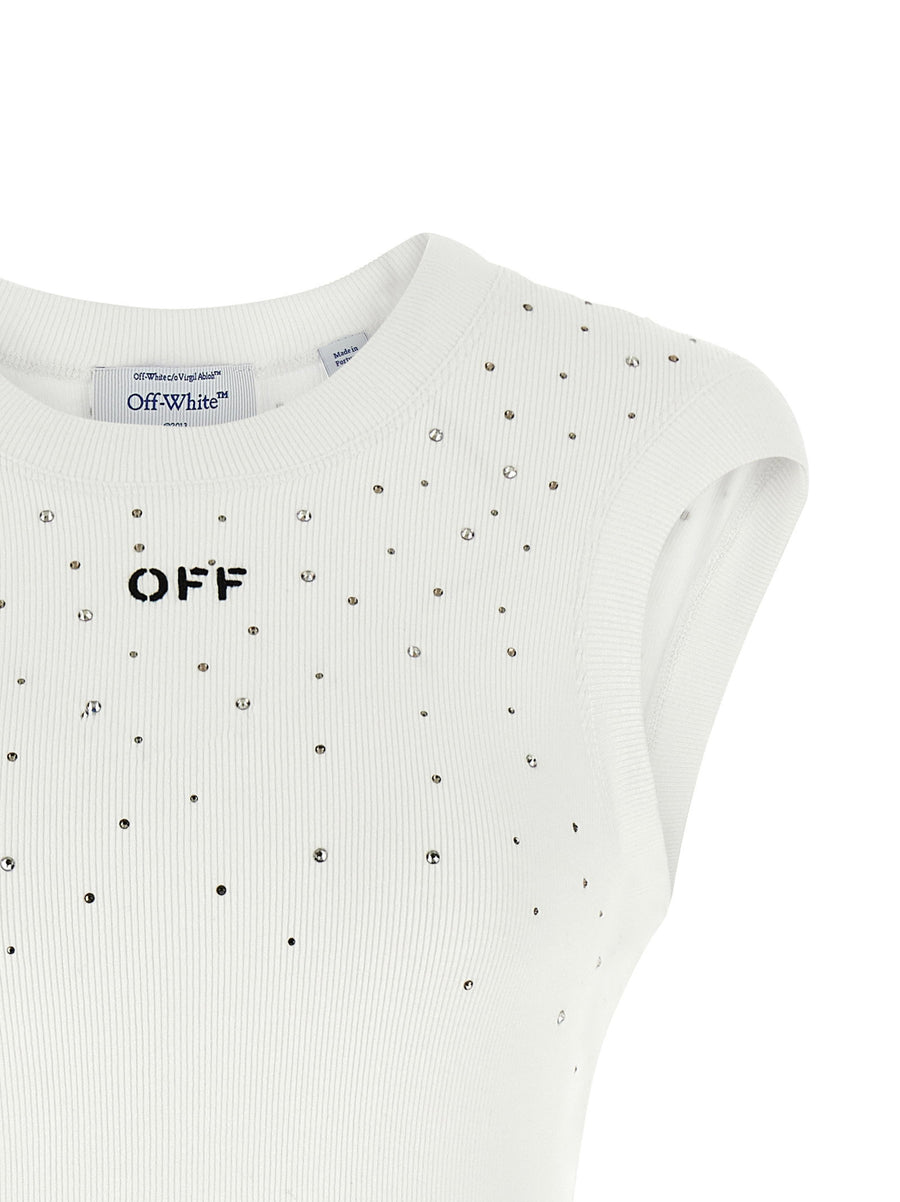 Off White Swarovski Top For Women With Sparkling Front And Back Crystal Detail Premium All Season Wear