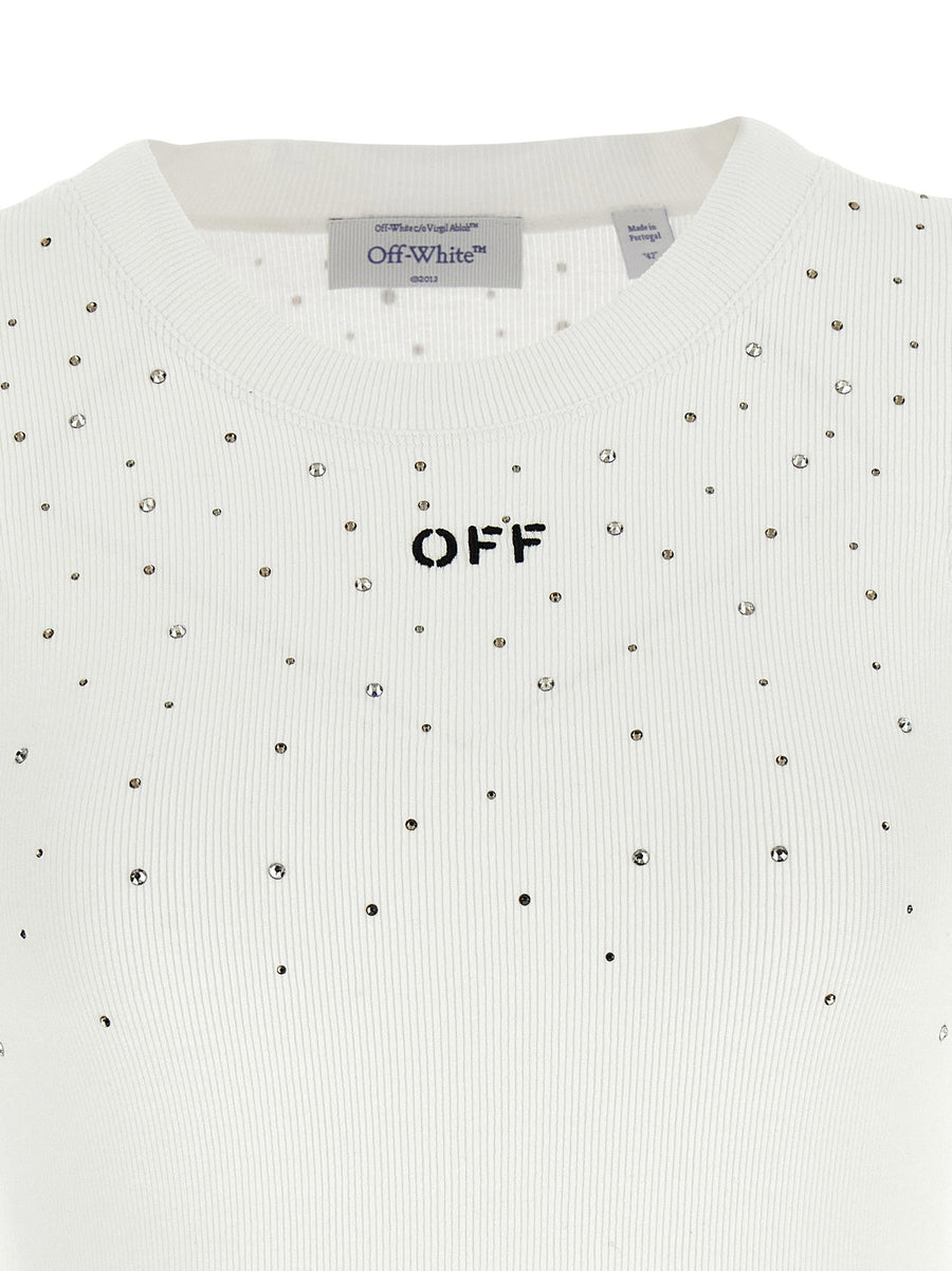 Off White Swarovski Top For Women With Sparkling Front And Back Crystal Detail Premium All Season Wear