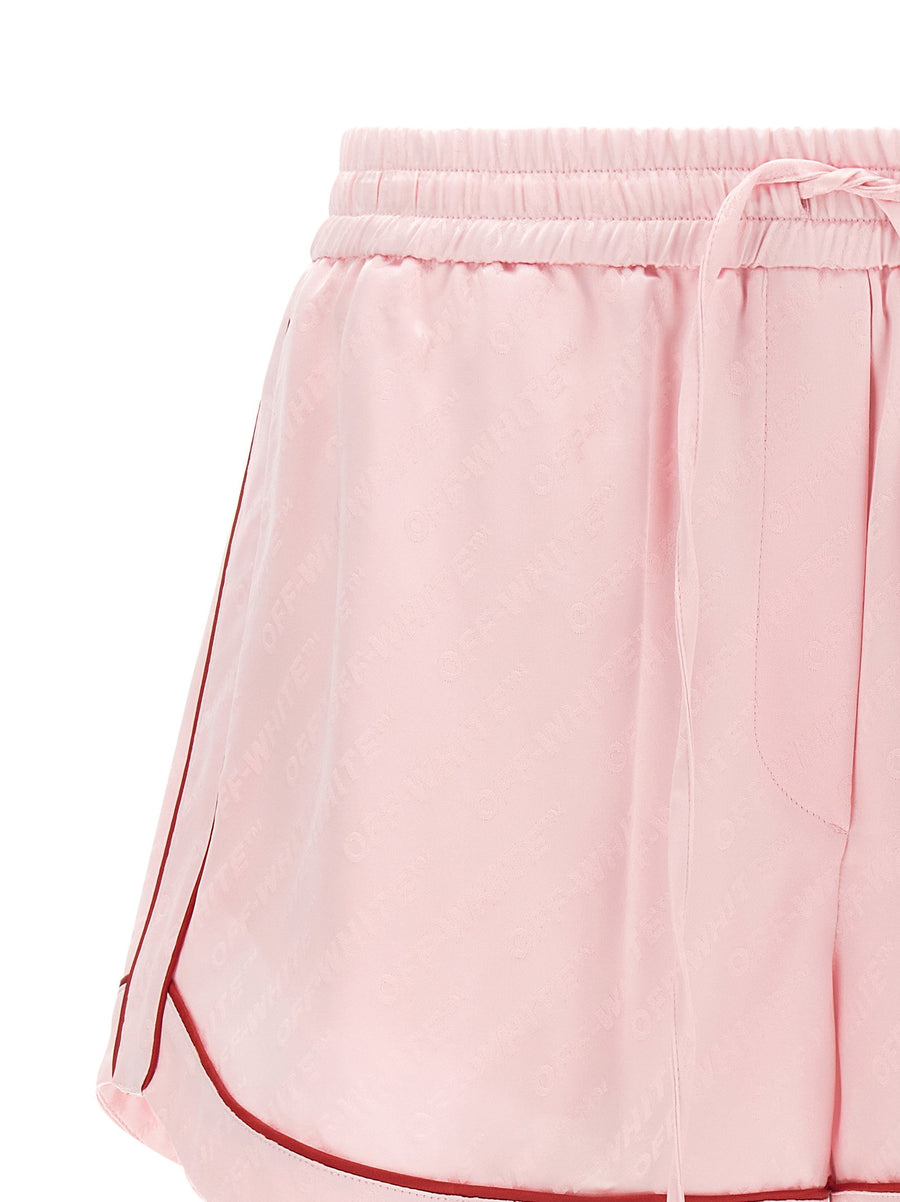 Off White Jacquard Satin Pajama Shorts