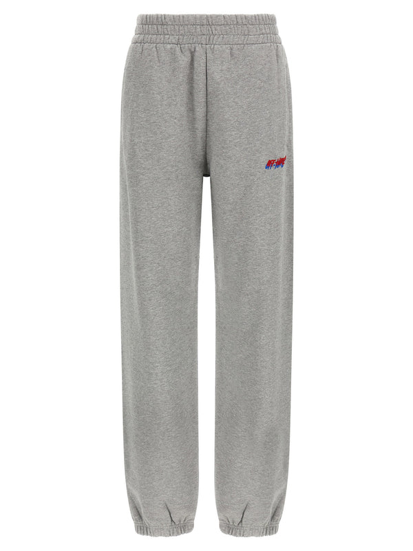 Off White Premium Logo Embroidered Joggers For Women Gray Cotton With Drawstring Waist And Pockets