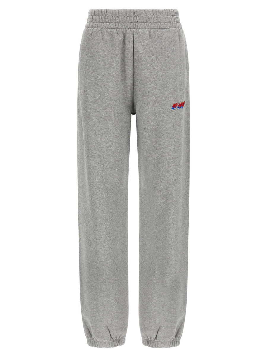 Off White Premium Logo Embroidered Joggers For Women Gray Cotton With Drawstring Waist And Pockets