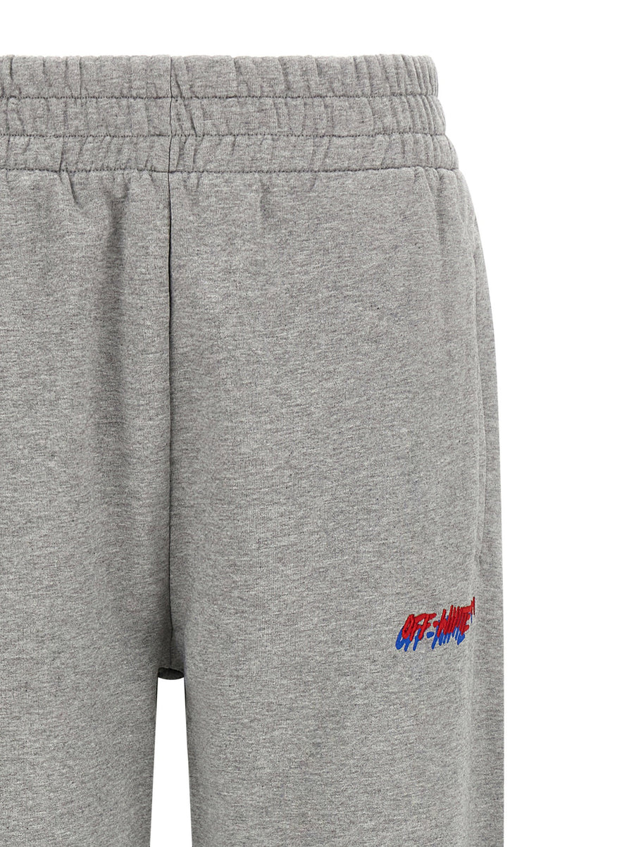 Off White Premium Logo Embroidered Joggers For Women Gray Cotton With Drawstring Waist And Pockets
