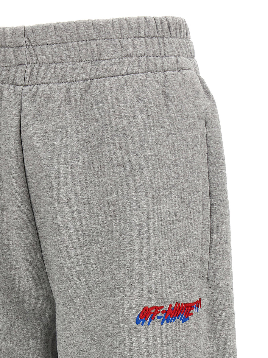 Off White Premium Logo Embroidered Joggers For Women Gray Cotton With Drawstring Waist And Pockets