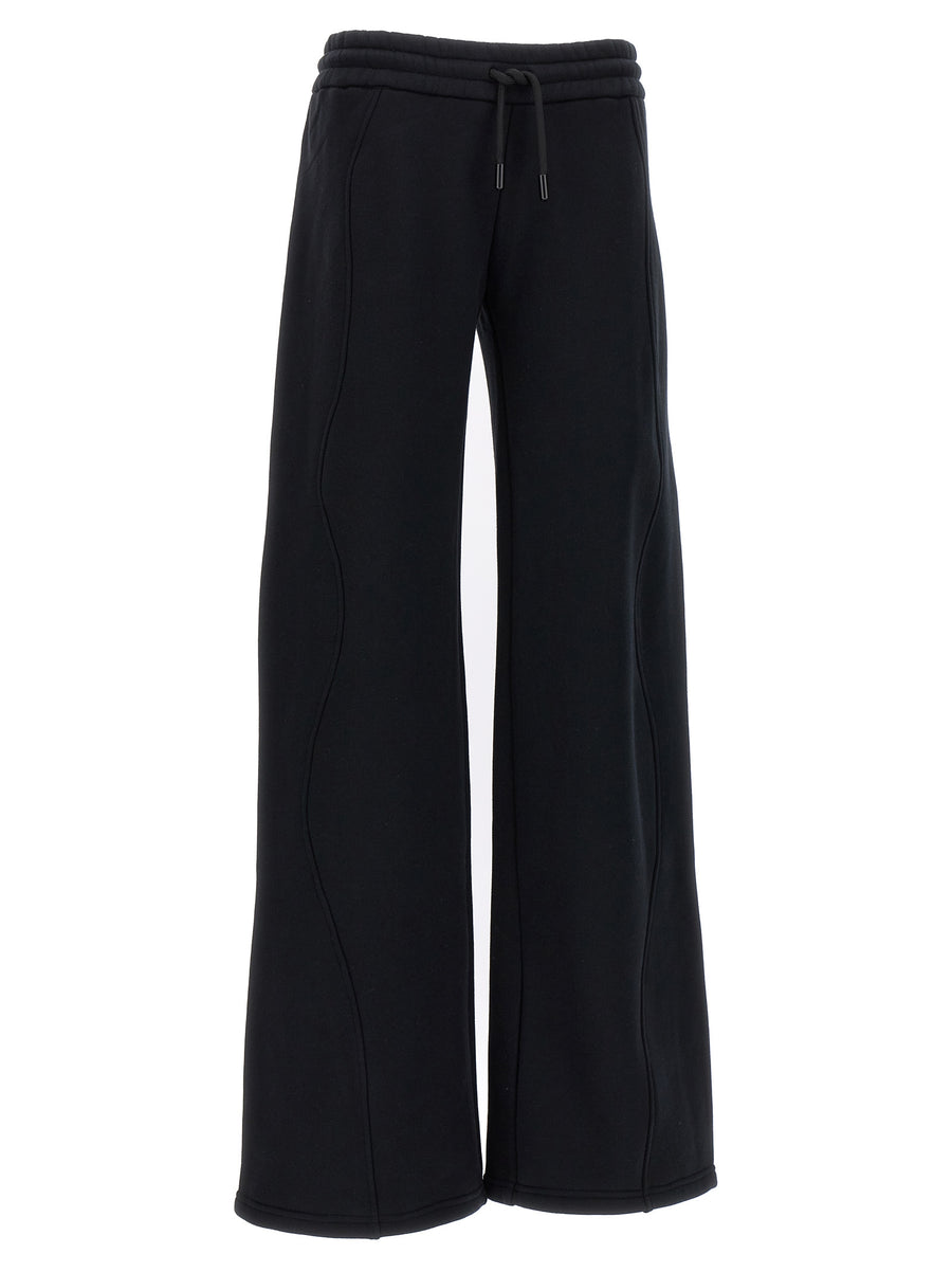 Off White Black Cotton Round Joggers For Women With Elastic Waist And Pockets Loose Leg Comfort
