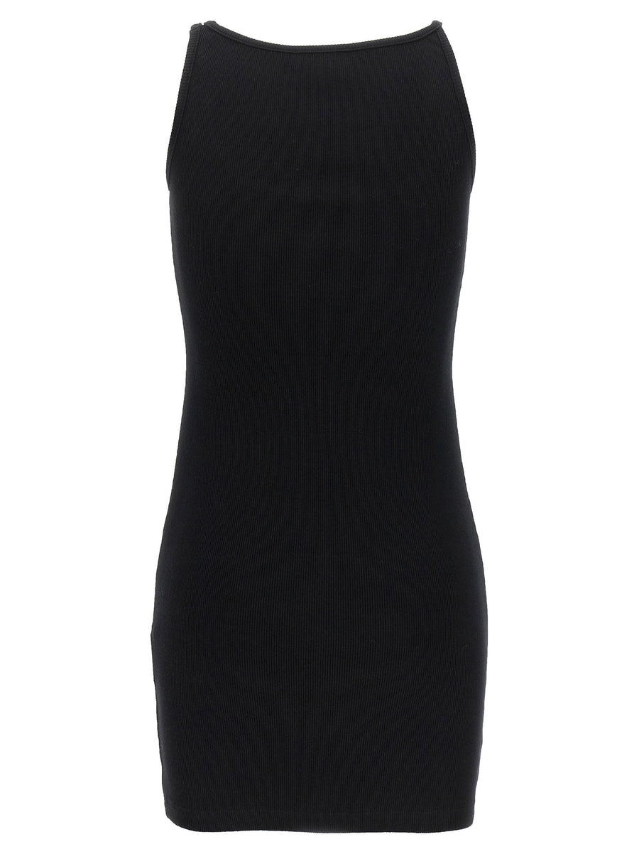 Off White Off Stamp Dress For Women Minimalist Luxury Ribbed Stretch Cotton Black Signature Detail Versatile Everyday