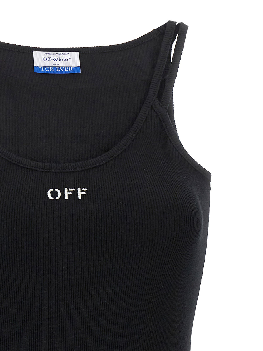 Off White Off Stamp Dress For Women Minimalist Luxury Ribbed Stretch Cotton Black Signature Detail Versatile Everyday