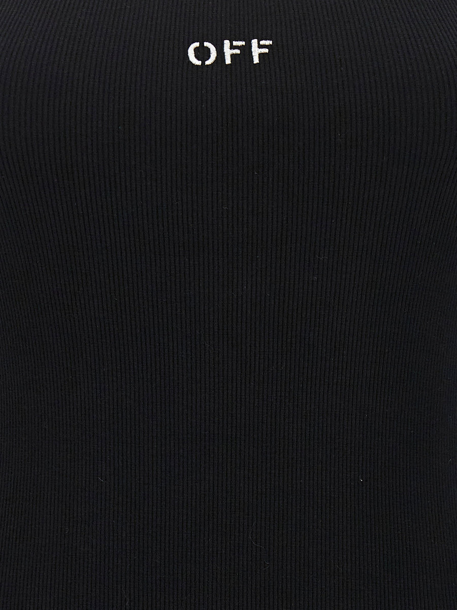 Off White Off Stamp Dress For Women Minimalist Luxury Ribbed Stretch Cotton Black Signature Detail Versatile Everyday
